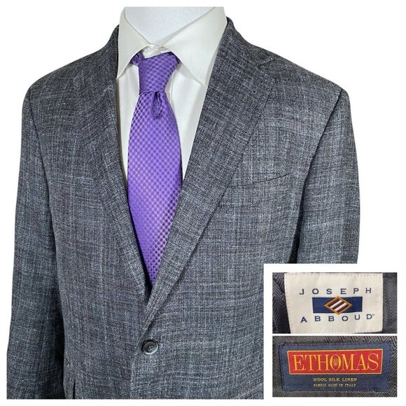 Joseph Abboud E Thomas Sport Coat 44R Wool Silk Linen Blue Grey Soft Expression - Picture 1 of 16